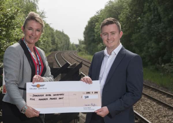 left to right Sally Richardson, Fundraiser at Doncaster Bassetlaw Hospitals
Chris Thomas, Marketing Communications Manager at Grand Central Rail