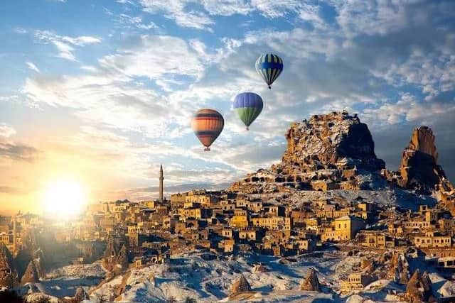 Hot-air balloons over Cappadocia in Turkey