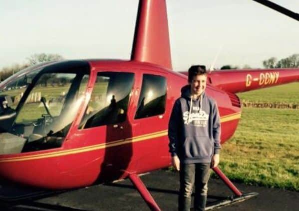 Alex Lambert, aged 16, of Doncaster, who is working his way towards gaining his pilots license and flew himself and two friends to the Rigewood School year 11 prom, at Castle Park, in 2016.