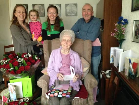Marjorie Telford with her family marking her 100th birthday last year.