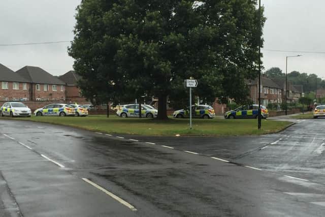 Police outside the Bechers Brook, Ascot Avenue, Cantley - near to the entrance of Cantley Park.