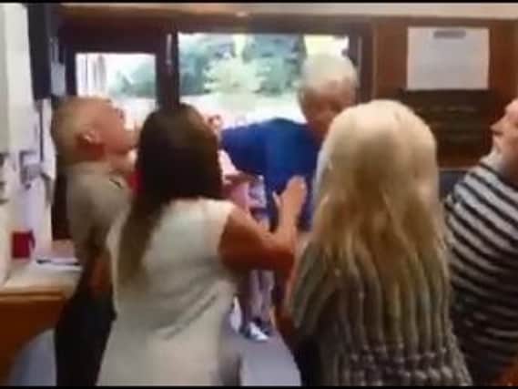 A violent brawl broke out at Barnburgh Primary School as tensions ran high as residents queued to get into a public meeting on HS2.