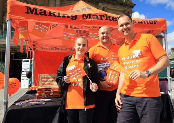 Making Markets Matter event at Doncaster Market on Saturday. Pictured are Beth Higginbottom, Brendan Dyson, and Chris Savage.