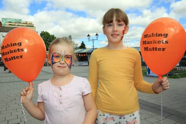 Making Markets Matter event at Doncaster Market on Saturday. Pictured are Sophia Glover, six, and Tia Daley, 10.