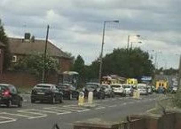 An accident on Askern Road, Bentley, Doncaster. Police, ambulance and fire engines in attendance.