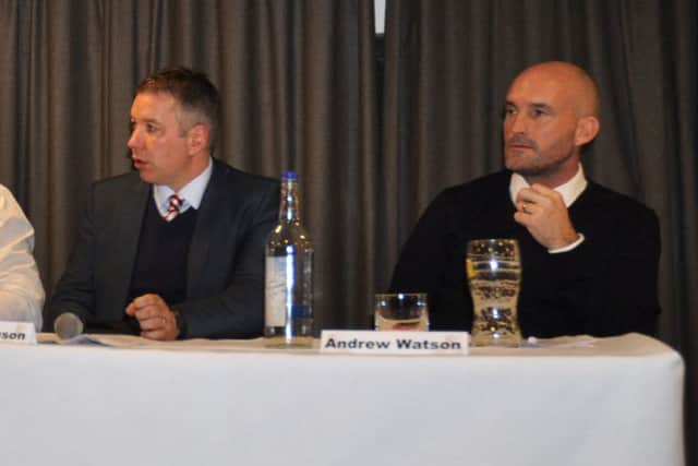 Andrew Watson with Rovers boss Darren Ferguson