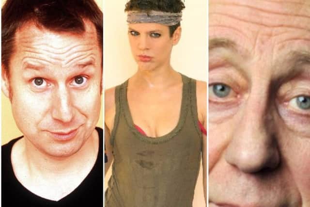 TV comedians Jeremy Hardy, Francesca Martinez and Norman Lovett.