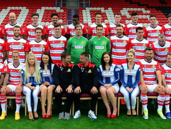 The One Call Girls at the Doncaster Rovers photo shoot.