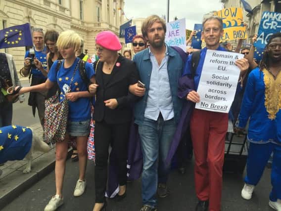 Madeleina and Eddie joined human right campaigner Peter Tatchell at front of the march
