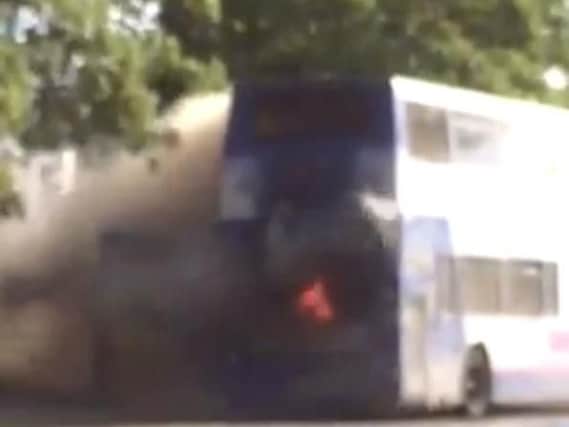 The bus catches fire on Bennetthorpe. (Photo: Nathan Craig Kendall).