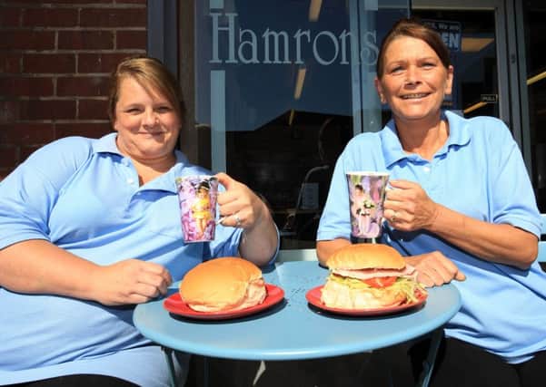 Owt Fer Nowt Freebie offer of a free coffee and sandwich worth up to Â£3.80 at Hamrons cafe in Mexborough. Pictured are Ann Davis and Barbara Clark with the offer.