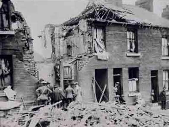 Zeppelin raid damage to houses on Cossey Road, Sheffield