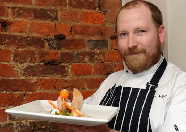 Head chef Ben Atkinson holds his Pumpkin pie dish at Spencer Arms, Cawthorne. Picture: Andrew Roe