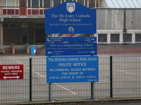The 'malicious and unauthorised'posts directed towardsMcAuley Catholic High School were put onlineon Sunday, and theincident was passed to theNorth East Counter Terrorism Unit yesterday.