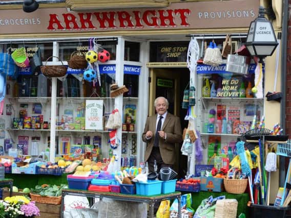 Sir David Jason filming Still Open All Hours in Doncaster.