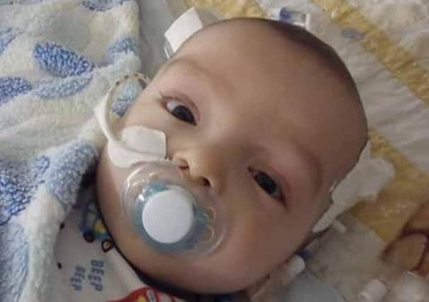 Four-month-old Jax Robinson, of Doncaster, who has  acute lymphoblastic leukaemia and will need a bone marrow transplant from his three-year-old sister Lacey-Rose.