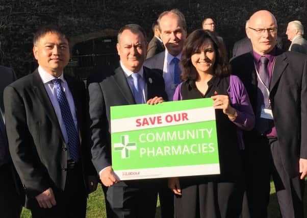 Caroline Flint with Michael Dugher and concerned South Yorkshire pharmacists