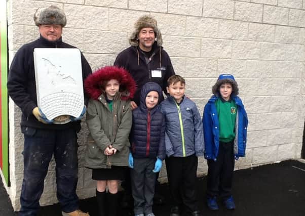 Dave Hobson (NPS) and Steve Melling (NPS) with Millie Sagar, Lewis Mills, Colby Rhodes and Leighton Cowles of Goldthorpe. Primary.