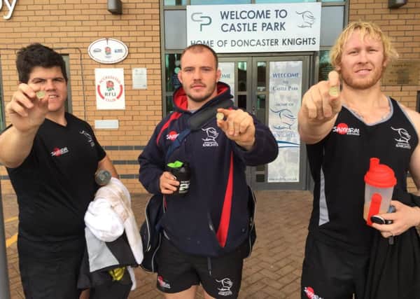 £1 tickets - Knights players promote the ticket offer for the Cornish Pirates game later this month.