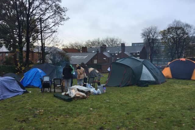 Doncaster tent city sprung up in the town centre on Saturday afternoon.