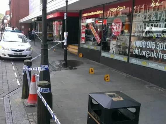 The scene in Printing Office Street in Doncaster town centre following the attack on August 10 this year.