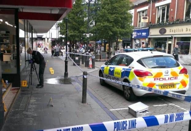 The scene in Printing Office Street in Doncaster town centre following the attack on August 10 this year.