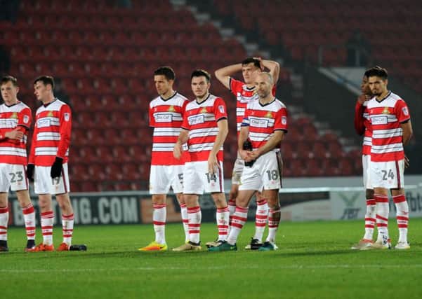 Checkatrade Trophy 2nd round.
Doncaster Rovers v Blackpool.
Doncaster's dejected players.
 Picture : Jonathan Gawthorpe