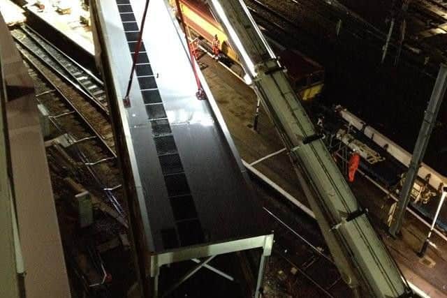 The new bridge being installed at Platform 0 earlier this year.