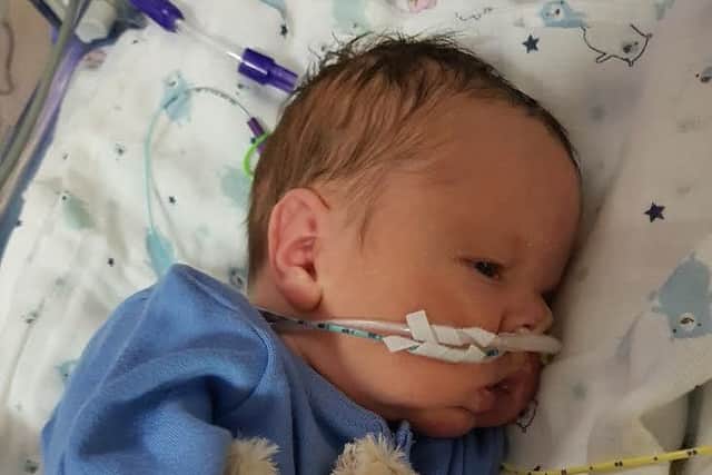 Baby Daniel Bostock, of Doncaster. He was born on November 10 2016 and suffered severe brain damage after he stopped breathing for 25 minutes after birth, but he has survived against the odds.