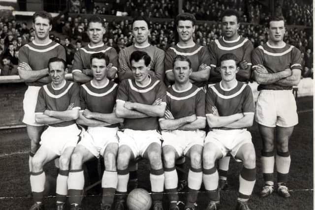 Doncaster Rovers FC photocall. Back (l-r): Makepeace, Graham, Burgin, Kilkenny, Williams, Hopkinson.Front: Mooney, Nicholson, Tindill, Cavanagh, Walker. Appeared - 28 Dec 1957