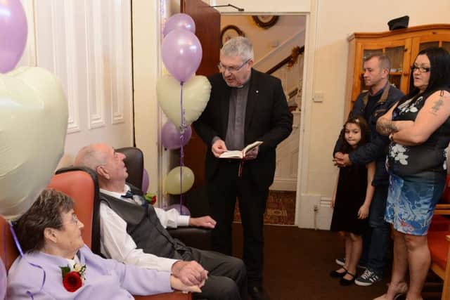 Wedding vow renewal for John Pownell Shaw and Barbara Patricia Shaw at Anchor House Care Home Rev Ian Rutherford from St Andrew's Methodist church conducted the ceremony
