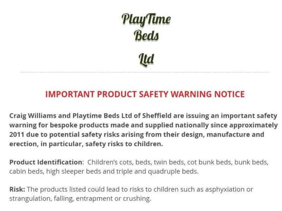 The notice issued by Playtime Beds on its website before the firm's closure.