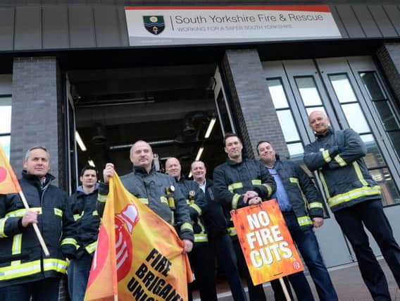 Firefighters during strike action in Sheffield