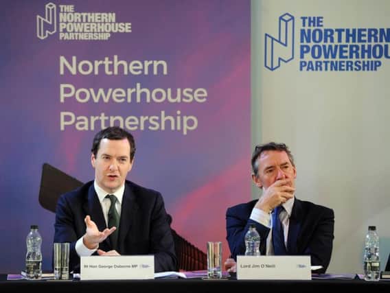 The Rt Hon George Osborne MP and Lord Jim ONeill launch the first report from the Northern Powerhouse Partnership at AQL in Leeds. Picture Tony Johnson.