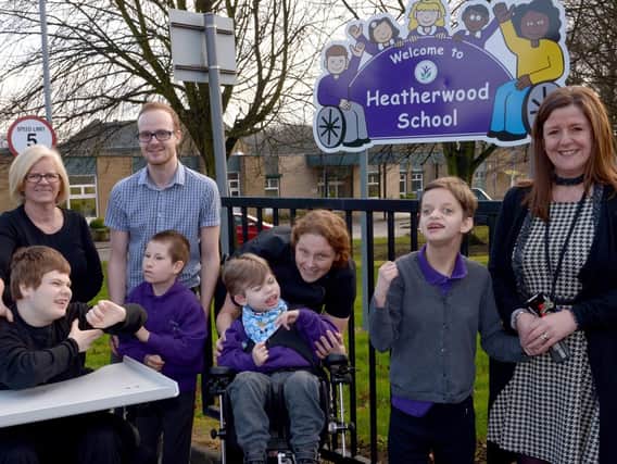 Headteacher at Heatherwood School, Lisa Suter, pictured back left, with pupils and staff following an outstanding