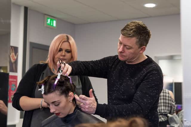 Creative director of McDonald Waterfall hair stylists, Stuart Waterfall, during a masterclass at North Lindsey College