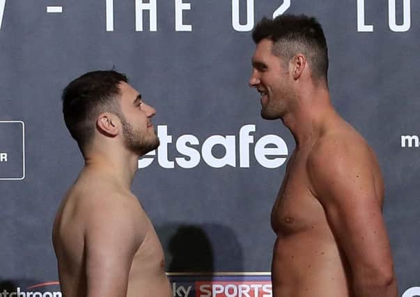Dave Allen (left) and David Howe (right) during the weigh-in at The O2, London.