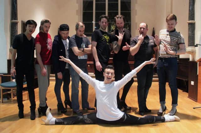 Male members of Croft House Theatre Company have been working with with Rotherham drag star Oliver Gregory, who is doing the splits