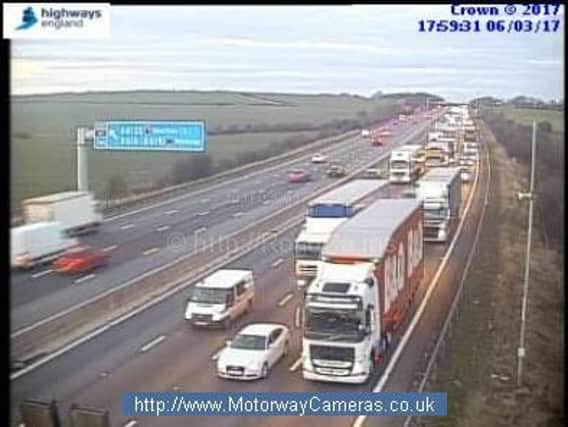 Traffic on the M1 southbound at Chesterfield. Photo: Highways England/www.motorwaycameras.co.uk