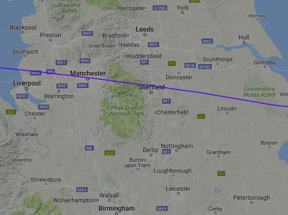 The plane's route across South Yorkshire.