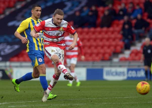 Alfie May fires on goal during his first start for Rovers against Accrington Stanley