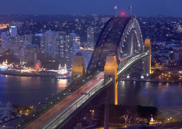 Night time traffic on Sydney Harbour Bridge by George Fiddler