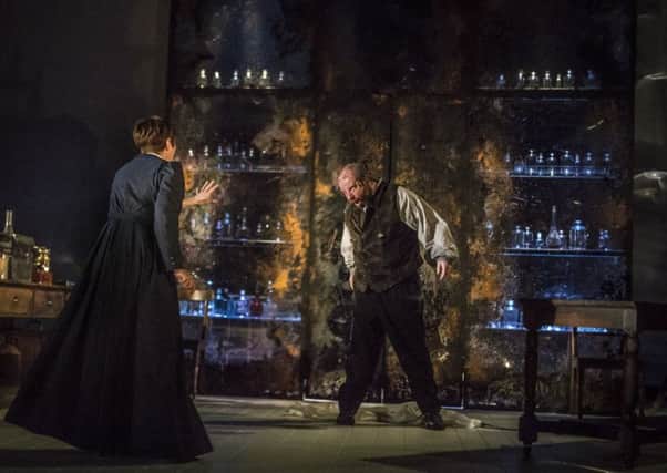 Polly Frame as Dr Frankenstein and Ed Gaughan as the Creature in Northern Stage's production touring to the Crucible Sheffield