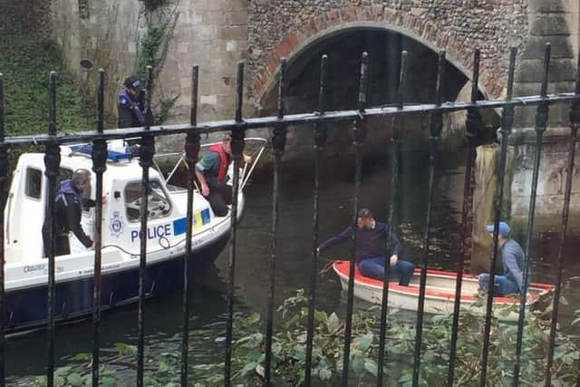 Barnsley fans stranded in the river - picture by @Motty2192