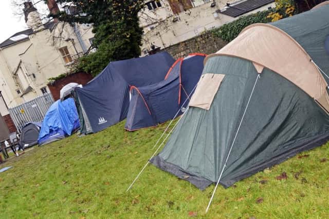 Doncaster Tent City sprung up in council-owned land in the town centre over the weekend. Picture: Marie Caley