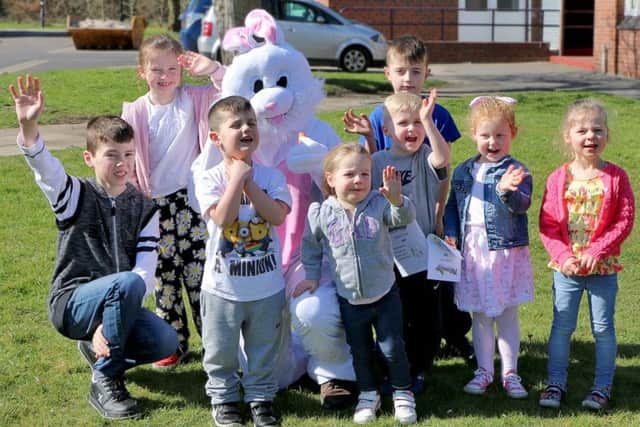 Youngsters in Woodfield Park with the Easter Bunny