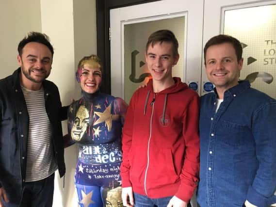 Claire Bull and son Shez with TV stars Ant and Dec.