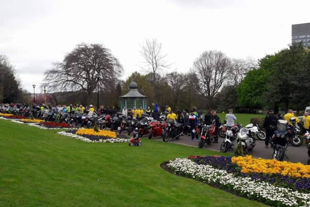 Bikers parked up in Weston Park after the ride