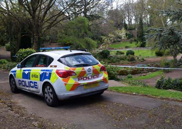 Part of Hexthorpe Park, close to the Bandstand, has been sealed off and is under Police guard, following the discovery of an injured man. Picture: Marie Caley NDFP Hexthorpe Park MC 4