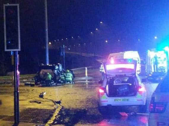 A car landed on its roof in Doncaster